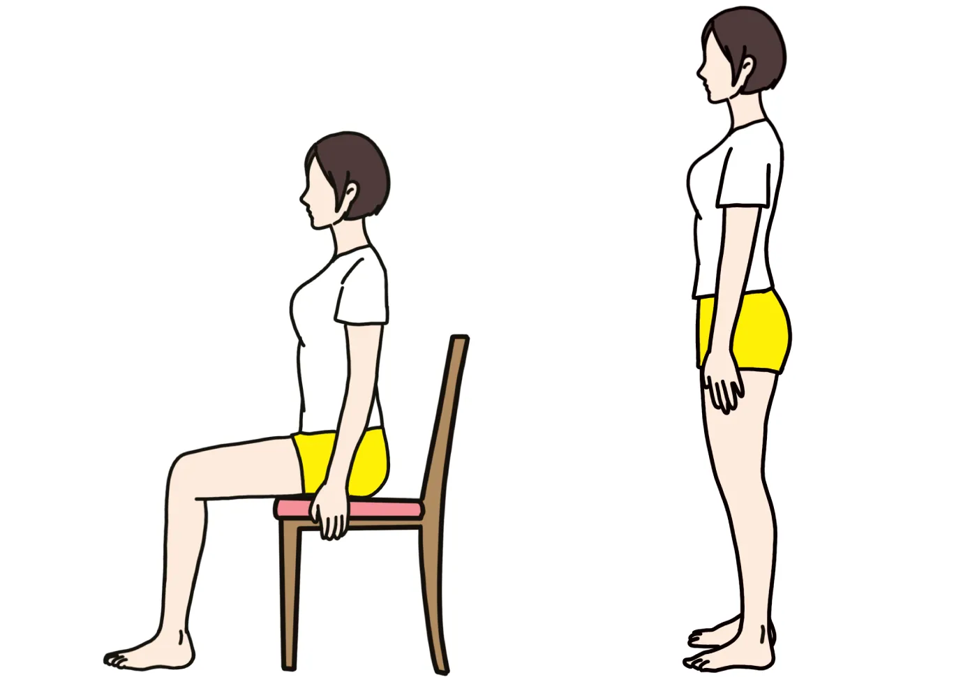 座っている姿勢と、立っている姿勢のイラスト
